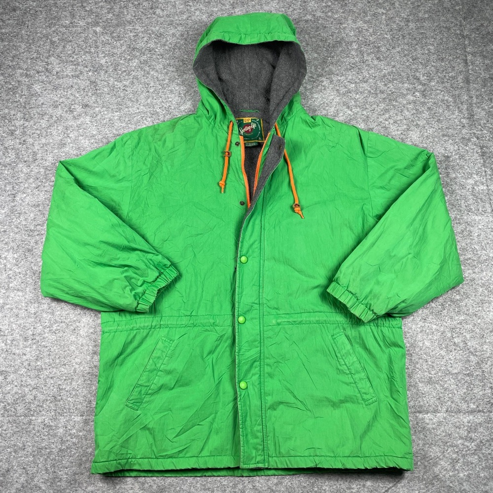 Vintage 80s Gap Sporting Life Parka Jacket Mens L Green Fleece Lined Hooded